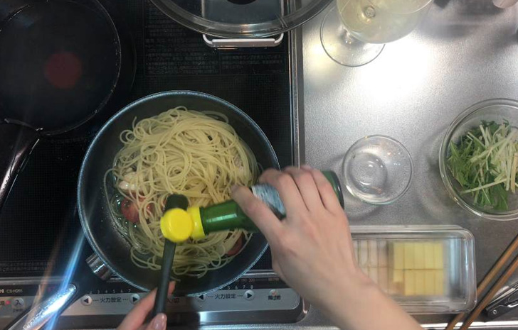 レモンガーリックチキンと水菜のスパゲッティー